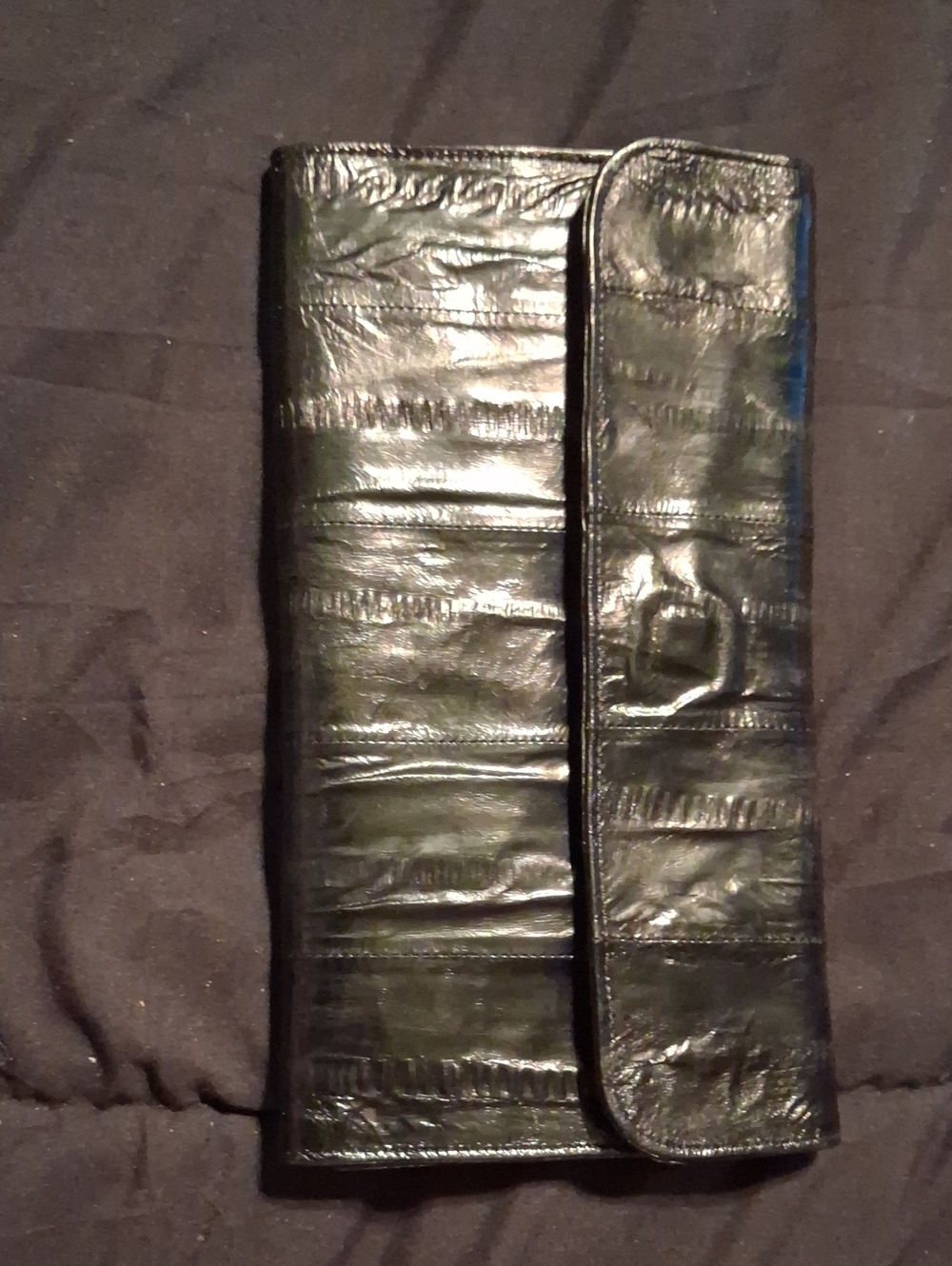 Men's Black Leather Roll Wallet Clutch